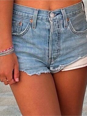 Levi's Light Blue Denim Frayed Hem Cutoff Shorts